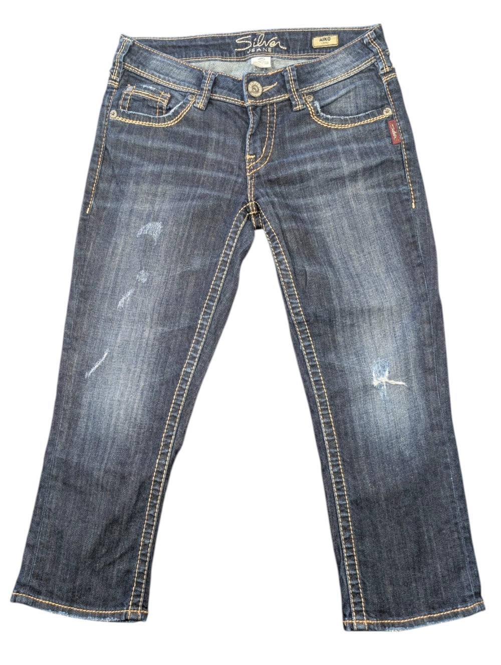 Vintage Y2K Silver Jeans Aiko Capri Distressed Cotton Jeans. W27
